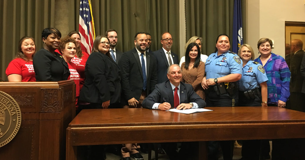 Lt. Valerie Martinez-Jordan and Captain Karla Beck were on hand as Governor Edwards signed SB231 into law on Wednesday in Baton Rouge. 