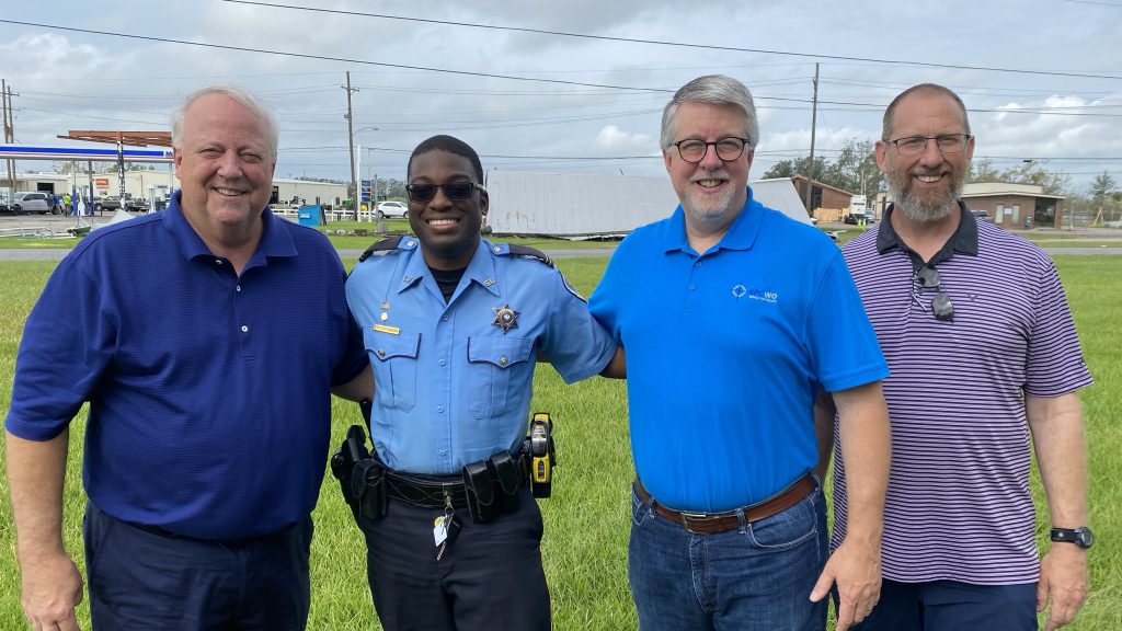 From L to R: Pastor Whitney Alexander, Detective Brandon Queen, Rev. Dr. Dean Weaver, and Pastor Bill Crawford - all members of the Evangelical Presbyterian Church. 