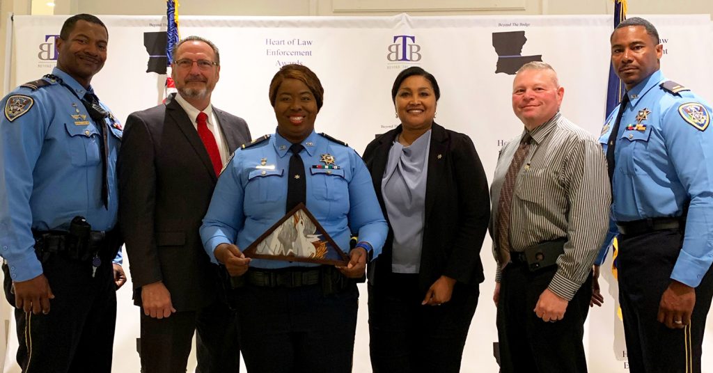 Pictured from L to R: Deputy Emanuel Johnson, Sheriff Craig Webre, Sergeant Keniyelle Frank, Major Renee Brinkley, Major Lafate Day, and Lieutenant Kevin Johnson. 